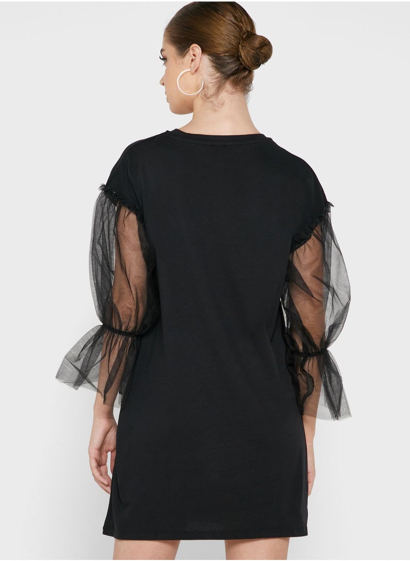 RIVER ISLAND - Mesh Sleeve T-Shirt Dress - Image 1