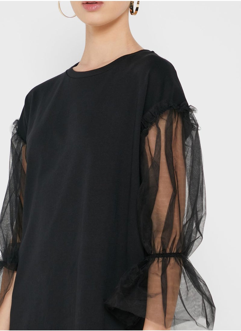 RIVER ISLAND - Mesh Sleeve T-Shirt Dress - Image 1
