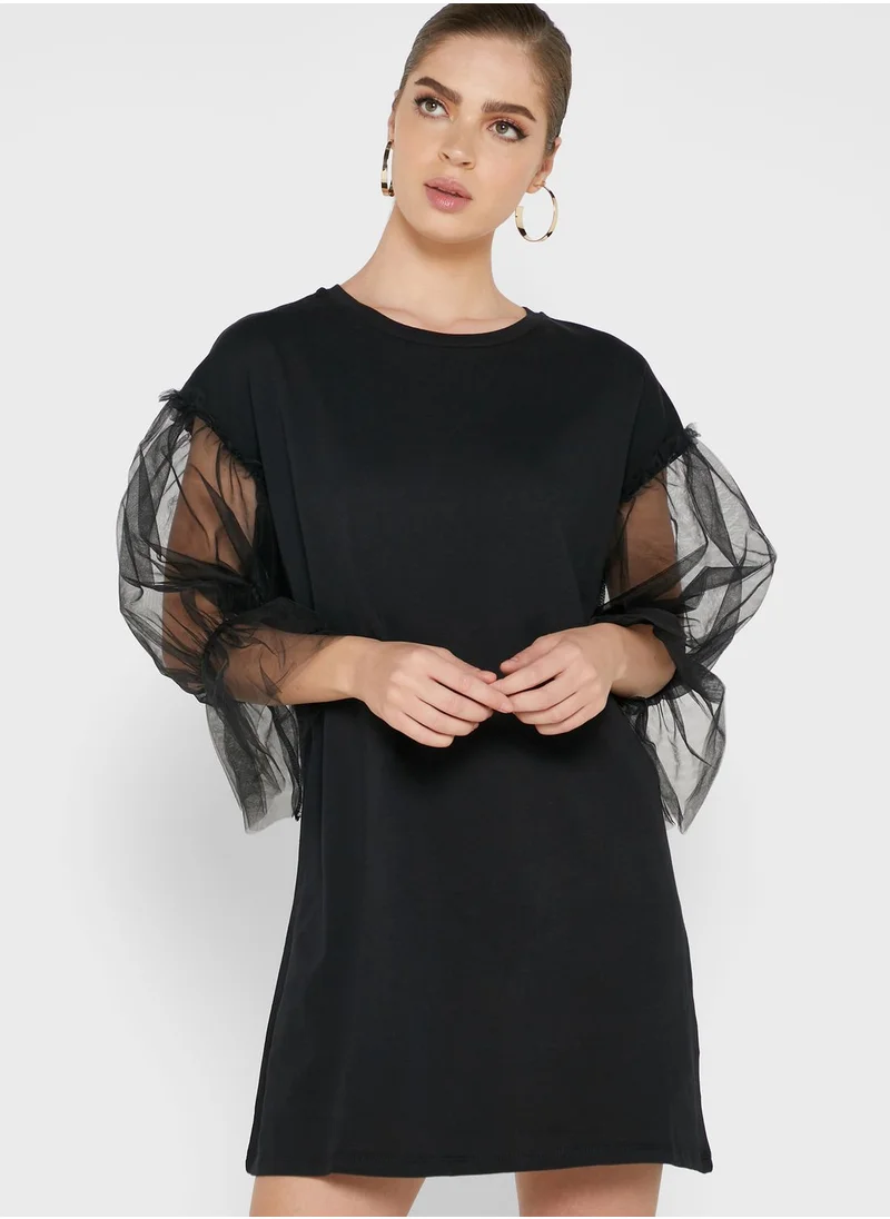 RIVER ISLAND Mesh Sleeve T-Shirt Dress