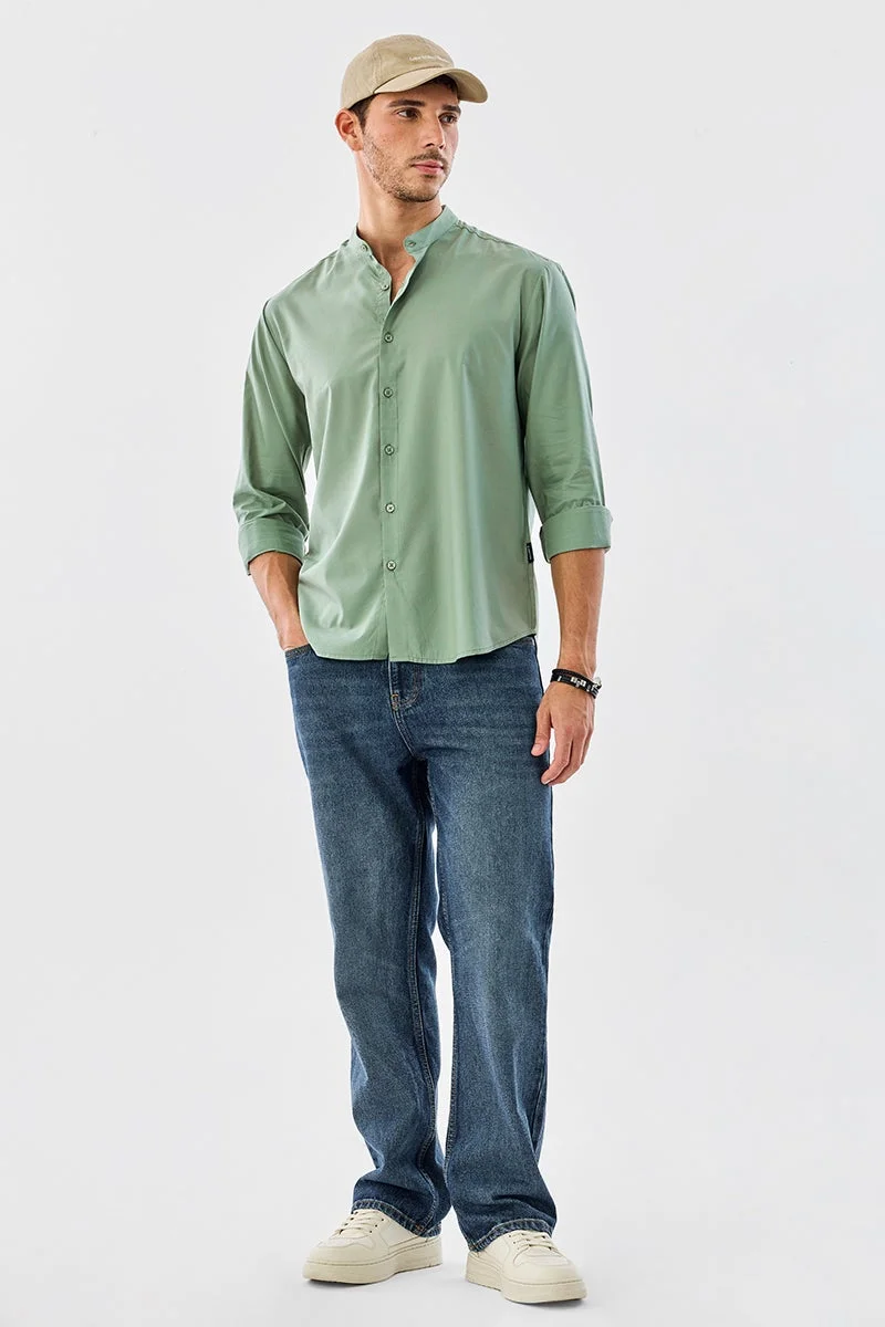 SNITCH Green Solid Long Sleeve Regular Fit Shirt