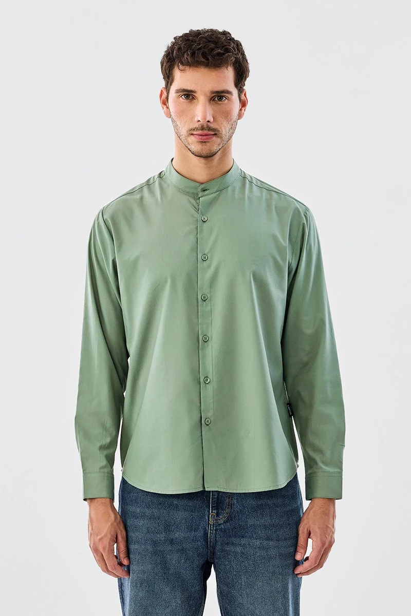 SNITCH Green Solid Long Sleeve Regular Fit Shirt