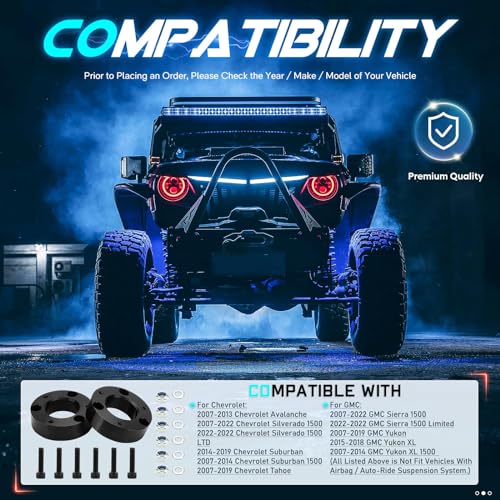 ILONPA 2 قطعة رفع مستوى أمامي 2" لسيارة شيفروليه أفالانش 2007-2013، شيفروليه سيلفرادو 2007-2022، جي إم سي سييرا 1500، مجموعة رفع مسافة 2 بوصة لسيارة شيفروليه سوبربان 2007-2014، جي إم سي يوكون XL 1500 - Image 2