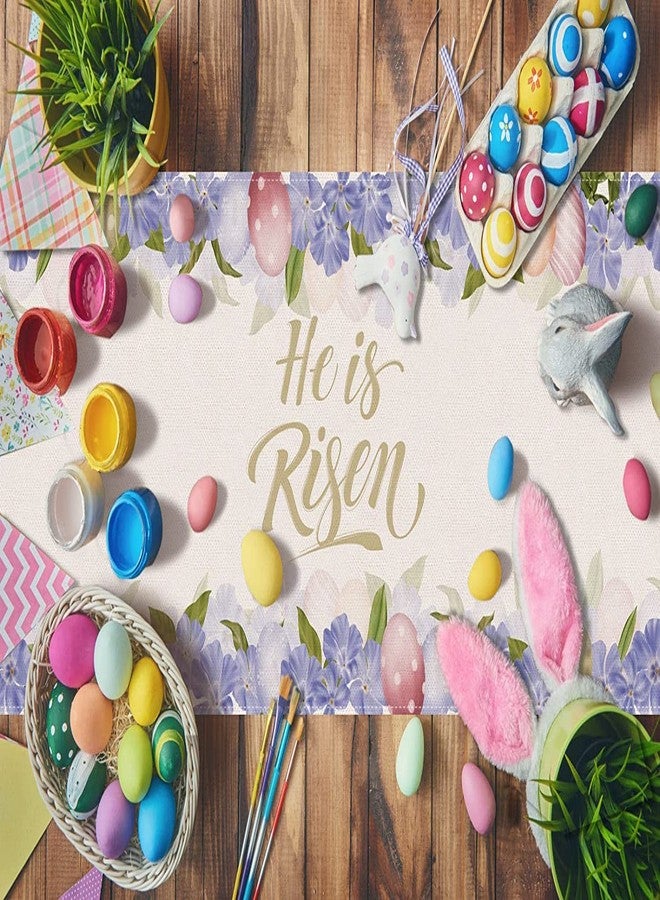 Rainlemon Linen He is Risen Table Runner Easter Egg Spring Jesus Ressurrection Cross Home Kitchen Dining Room Decoration (13" x 108") - Image 4