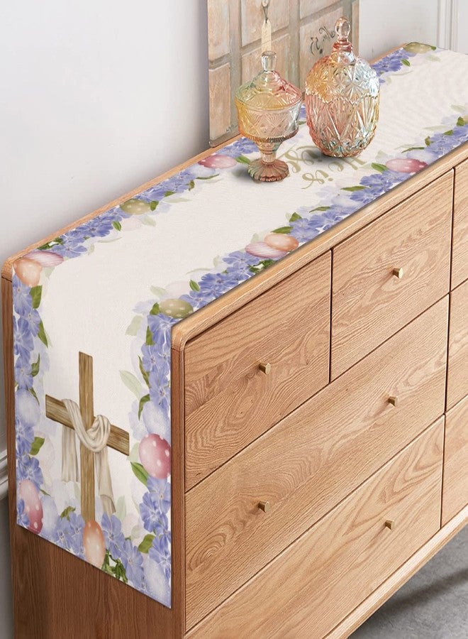 Rainlemon Linen He is Risen Table Runner Easter Egg Spring Jesus Ressurrection Cross Home Kitchen Dining Room Decoration (13" x 108") - Image 2