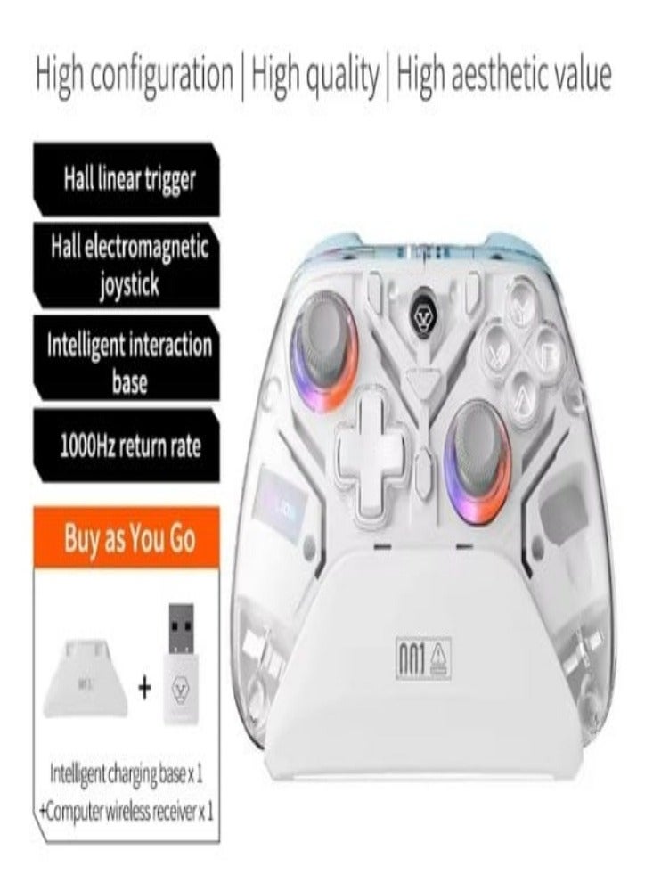 Interactive Screen Gaming Controller, Hall Effect Game Controller for PC, Switch,iOS,Android, Gamepad Joystick, Motion Sensing, RGB Light, Bluetooth & 2.4G Connection White - Image 1