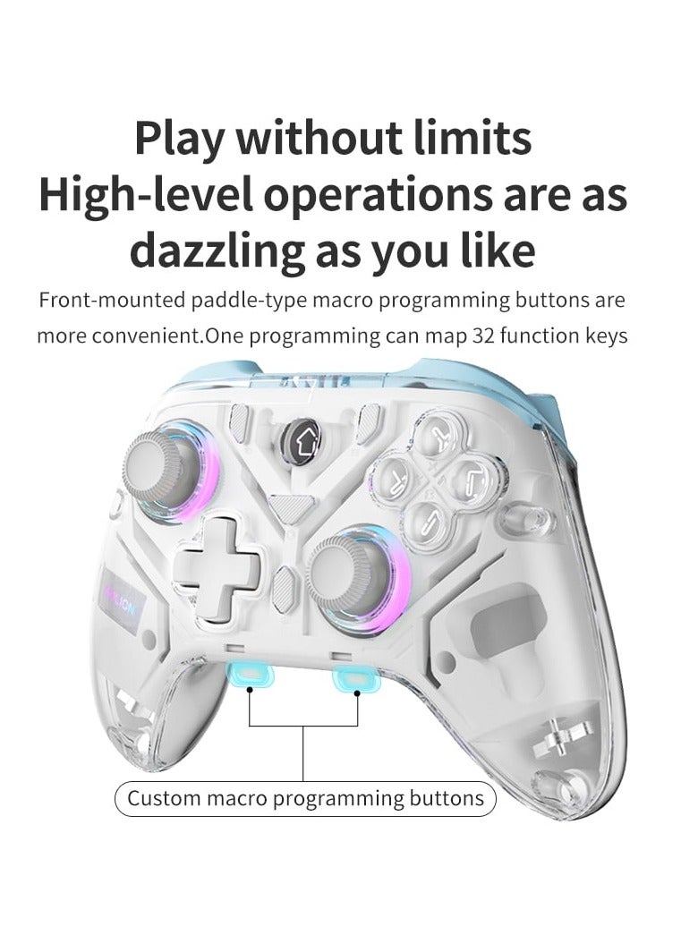 Interactive Screen Gaming Controller, Hall Effect Game Controller for PC, Switch,iOS,Android, Gamepad Joystick, Motion Sensing, RGB Light, Bluetooth & 2.4G Connection White - Image 3