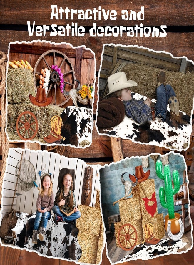 Sel Natural 13 Pcs Western Cowboy Party Supplies Decoration Hay Bales, Straw Boxes, Rug, Cactus Inflatable Cowboy Card Hat, Horseshoe for Birthday, Wedding, Western Theme Party (Classic, Earthy Yellow) - Image 4