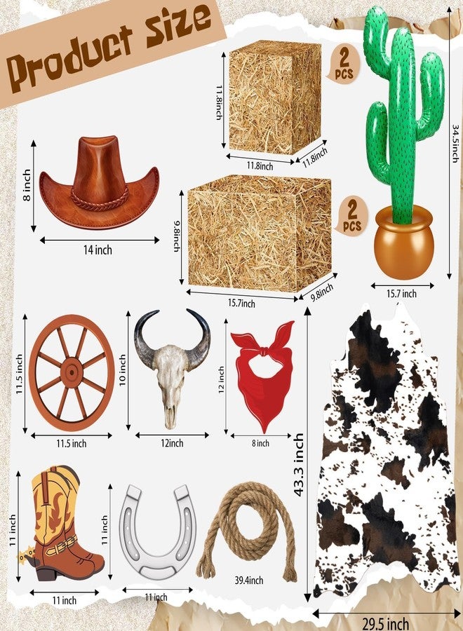 Sel Natural 13 Pcs Western Cowboy Party Supplies Decoration Hay Bales, Straw Boxes, Rug, Cactus Inflatable Cowboy Card Hat, Horseshoe for Birthday, Wedding, Western Theme Party (Classic, Earthy Yellow) - Image 2