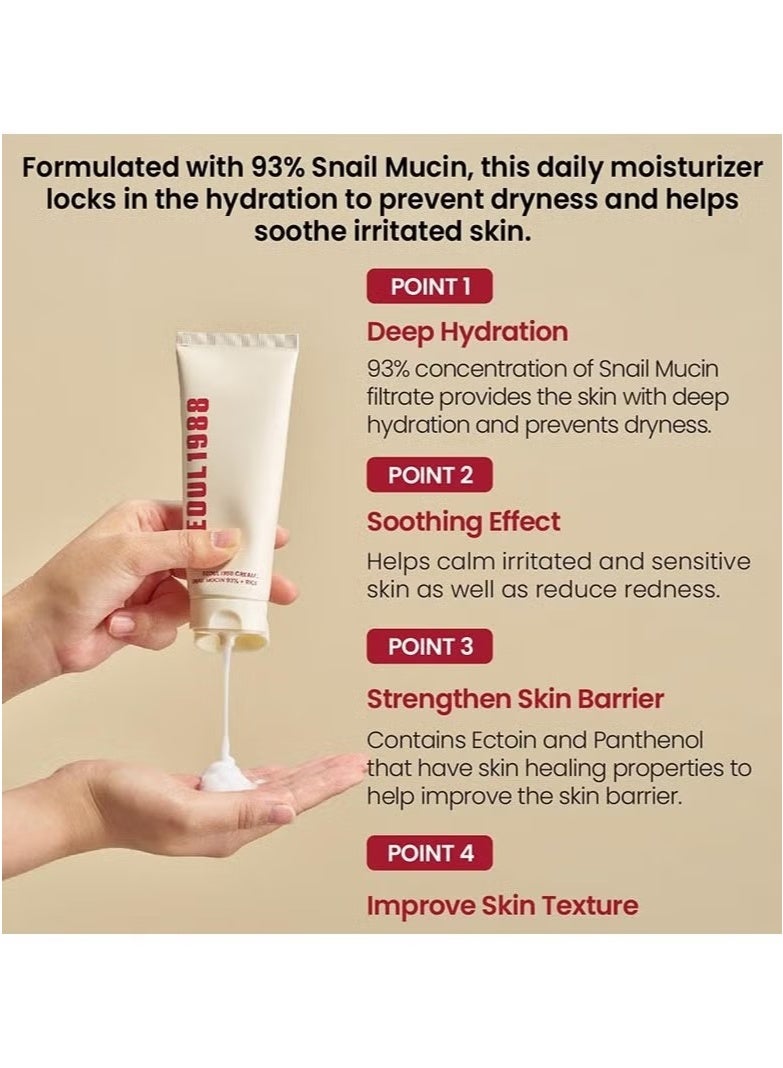 K-SECRET 1988 Snail Mucin Moisturizer – Face Cream with Rice Extract for Hydration & Skin Barrier Repair, 100ml - Image 2
