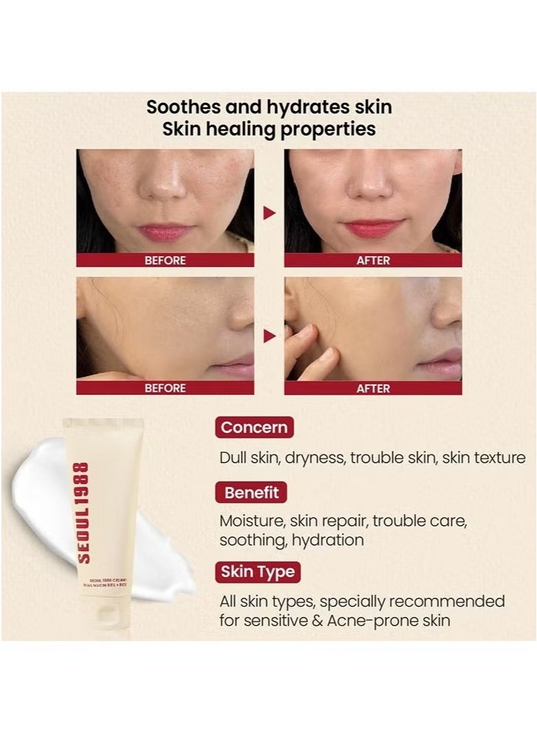 K-SECRET 1988 Snail Mucin Moisturizer – Face Cream with Rice Extract for Hydration & Skin Barrier Repair, 100ml - Image 4