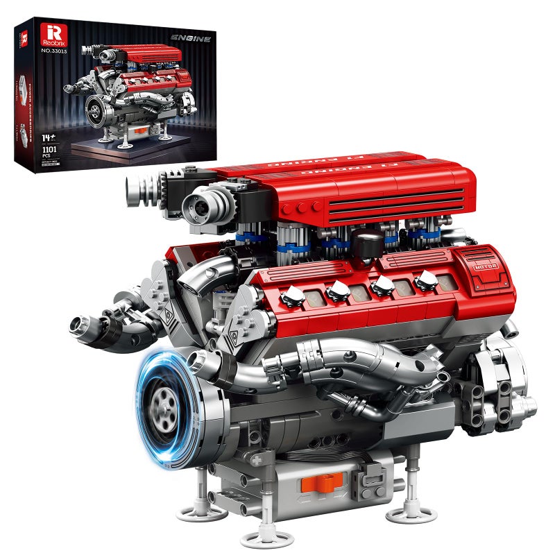 Reobrix V8 Engine Building Set for Adults, 1101 PCS Mechanical Building Blocks with Realistic Engine Motor, Car Engine Engineering DIY Model Kit, STEM Educational Gift for Car Lovers & Collectors - Image 1