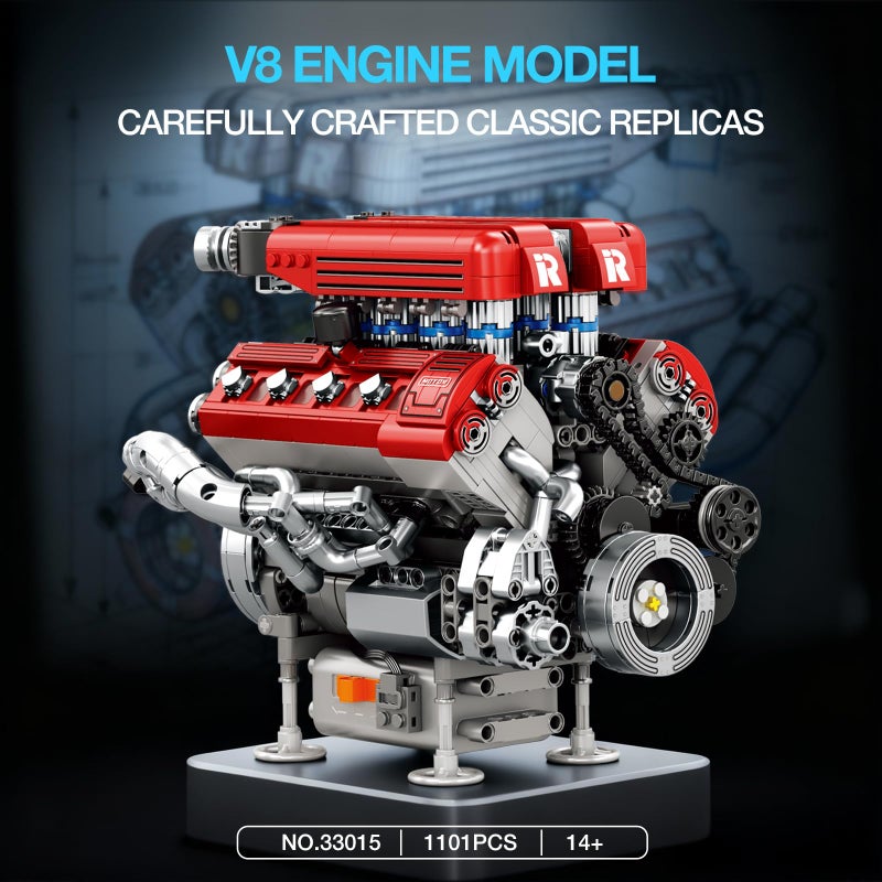 Reobrix V8 Engine Building Set for Adults, 1101 PCS Mechanical Building Blocks with Realistic Engine Motor, Car Engine Engineering DIY Model Kit, STEM Educational Gift for Car Lovers & Collectors - Image 2