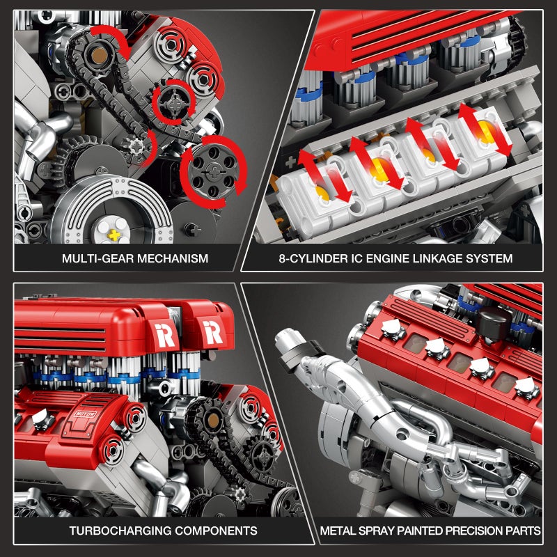Reobrix V8 Engine Building Set for Adults, 1101 PCS Mechanical Building Blocks with Realistic Engine Motor, Car Engine Engineering DIY Model Kit, STEM Educational Gift for Car Lovers & Collectors - Image 3