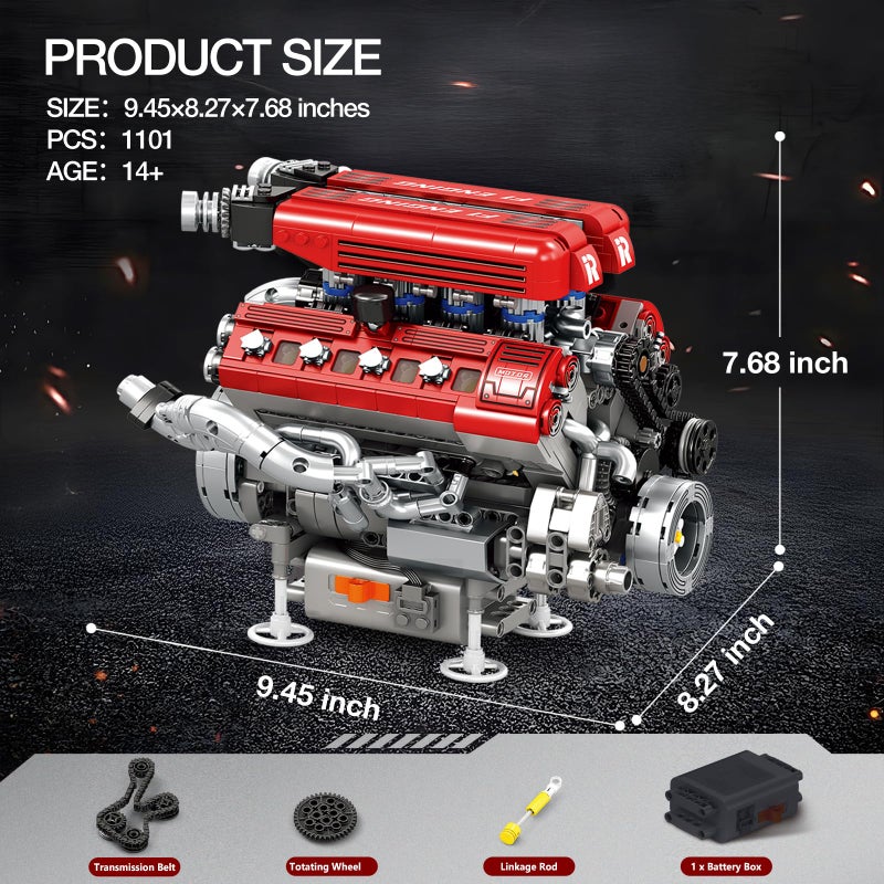Reobrix V8 Engine Building Set for Adults, 1101 PCS Mechanical Building Blocks with Realistic Engine Motor, Car Engine Engineering DIY Model Kit, STEM Educational Gift for Car Lovers & Collectors - Image 5