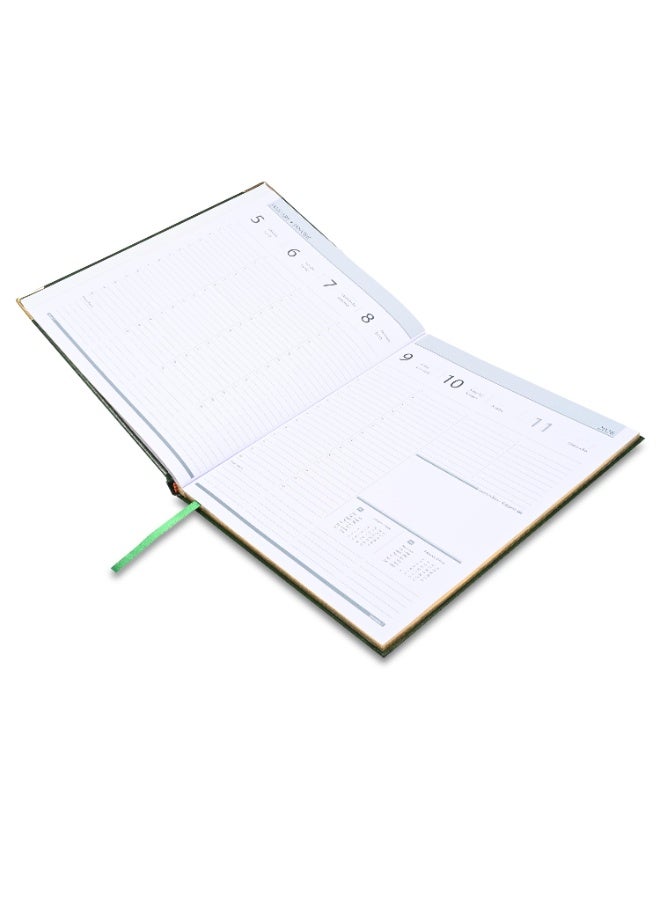 FIS مفكرة تنفيذية 2026، حجم 210x260 مم، إصدار ذهبي، غلاف صلب من الفينيل، جانب واحد مبطن، حواف مطلية بالذهب، زوايا مستديرة، إنجليزي/فرنسي، ورق أبيض 70 جرام، غلاف أخضر - FSDI32EG26GR - Image 3