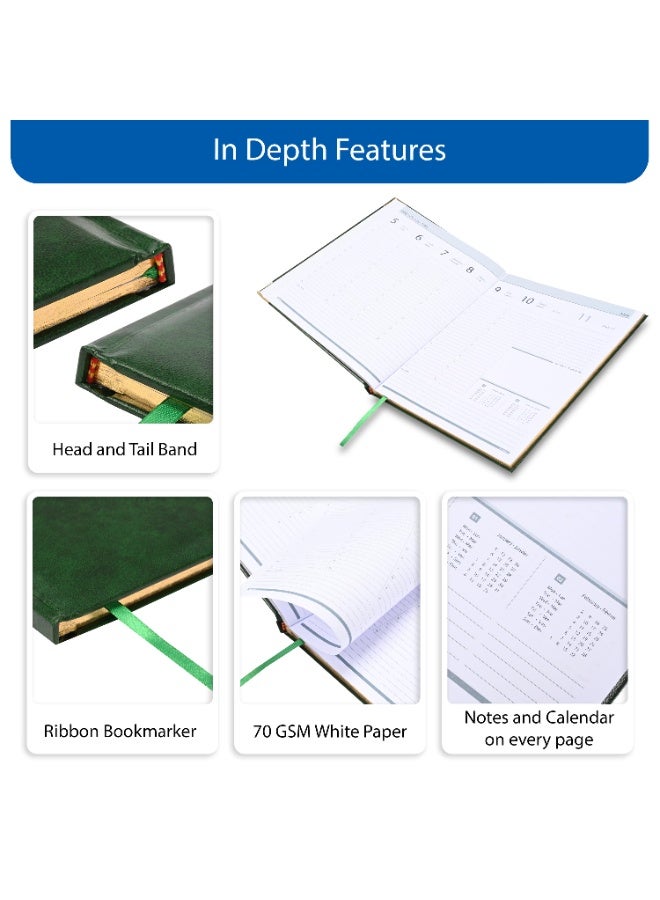FIS مفكرة تنفيذية 2026، حجم 210x260 مم، إصدار ذهبي، غلاف صلب من الفينيل، جانب واحد مبطن، حواف مطلية بالذهب، زوايا مستديرة، إنجليزي/فرنسي، ورق أبيض 70 جرام، غلاف أخضر - FSDI32EG26GR - Image 5