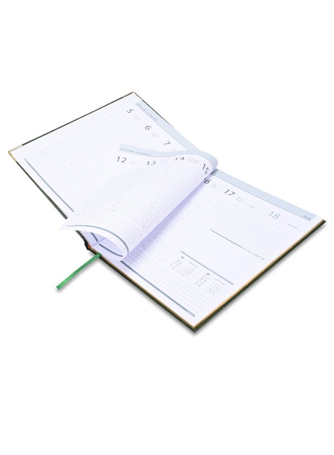FIS مفكرة تنفيذية 2026، حجم 210x260 مم، إصدار ذهبي، غلاف صلب من الفينيل، جانب واحد مبطن، حواف مطلية بالذهب، زوايا مستديرة، إنجليزي/فرنسي، ورق أبيض 70 جرام، غلاف أخضر - FSDI32EG26GR - Image 4