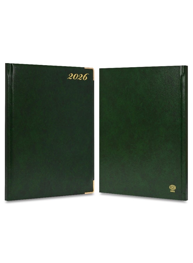 FIS مفكرة تنفيذية 2026، حجم 210x260 مم، إصدار ذهبي، غلاف صلب من الفينيل، جانب واحد مبطن، حواف مطلية بالذهب، زوايا مستديرة، إنجليزي/فرنسي، ورق أبيض 70 جرام، غلاف أخضر - FSDI32EG26GR - Image 2