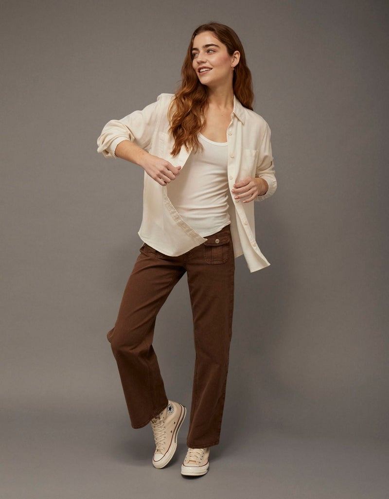 American Eagle AE Bestie Long-Sleeve Button-Up Shirt - Image 1