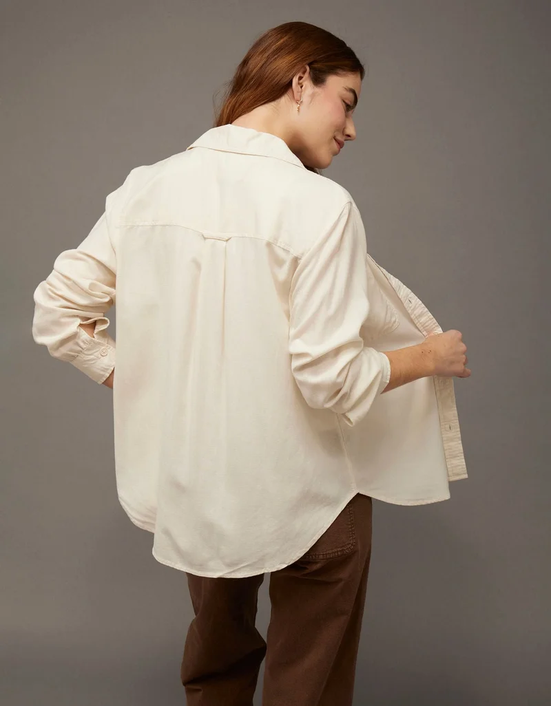 American Eagle AE Bestie Long-Sleeve Button-Up Shirt