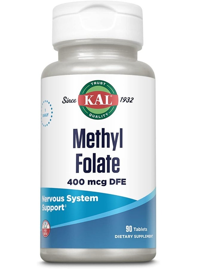 KAL Methyl Folate 400 mcg DFE, 5-MTHF Active Form Vitamin B9, Folic Acid Supplement, Heart Health, Prenatal, Mood and Brain Support, Fast Dissolving ActivTab, 60-Day Guarantee, 90 Servings, 90 Tablets - Image 1