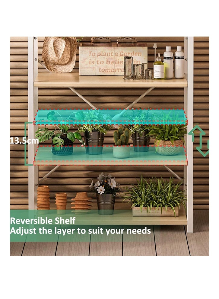 إن كي أكس محطة رفوف من 4 طبقات، خزانة بار زاوية للمساحات الصغيرة، محطة حامل قهوة مع 5 خطافات على شكل حرف S، حامل تخزين للمطبخ مع طبقة تخزين - Image 3