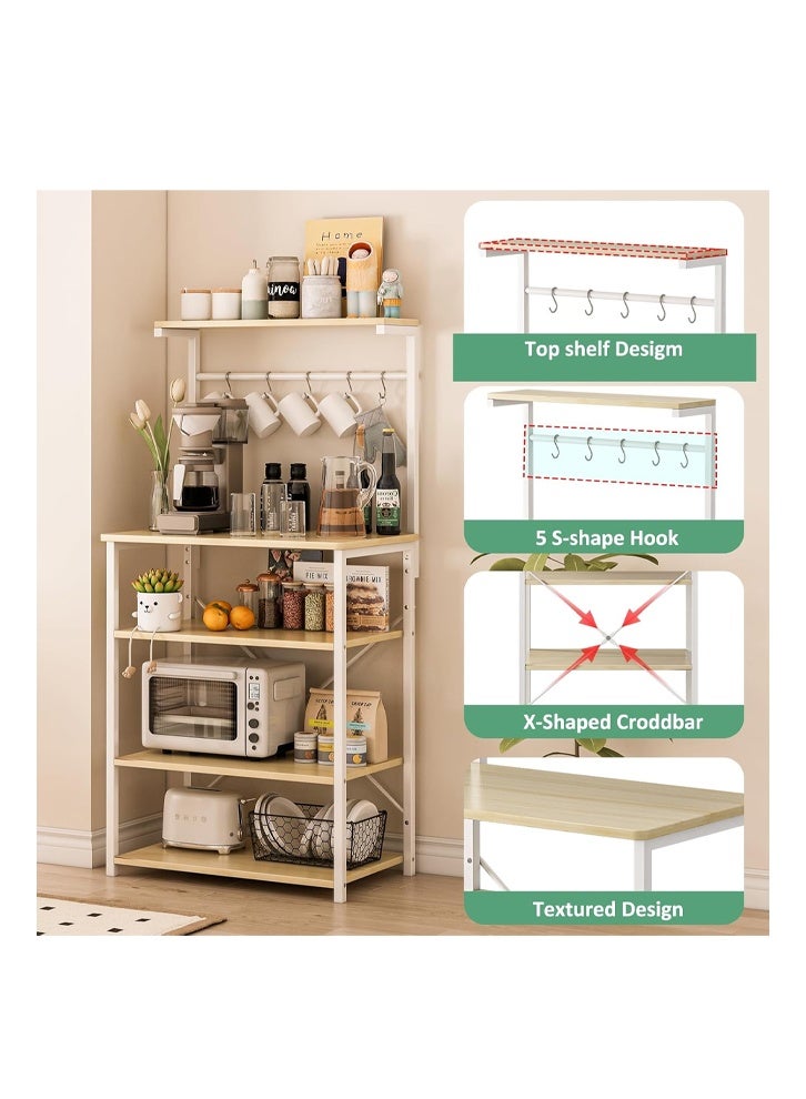 إن كي أكس محطة رفوف من 4 طبقات، خزانة بار زاوية للمساحات الصغيرة، محطة حامل قهوة مع 5 خطافات على شكل حرف S، حامل تخزين للمطبخ مع طبقة تخزين - Image 5