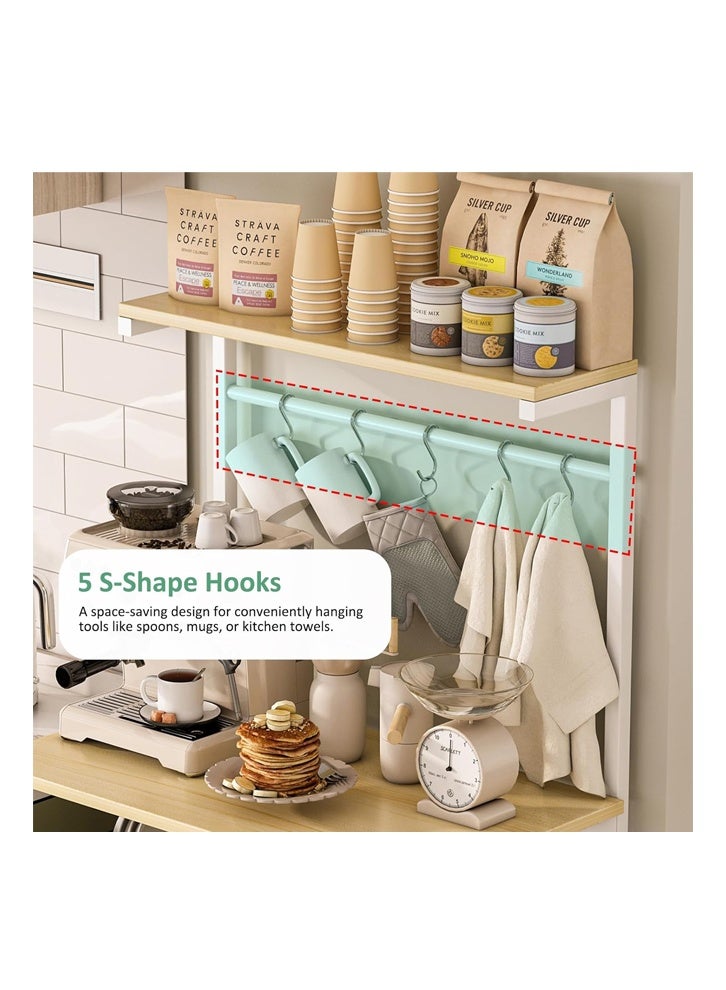 إن كي أكس محطة رفوف من 4 طبقات، خزانة بار زاوية للمساحات الصغيرة، محطة حامل قهوة مع 5 خطافات على شكل حرف S، حامل تخزين للمطبخ مع طبقة تخزين - Image 4