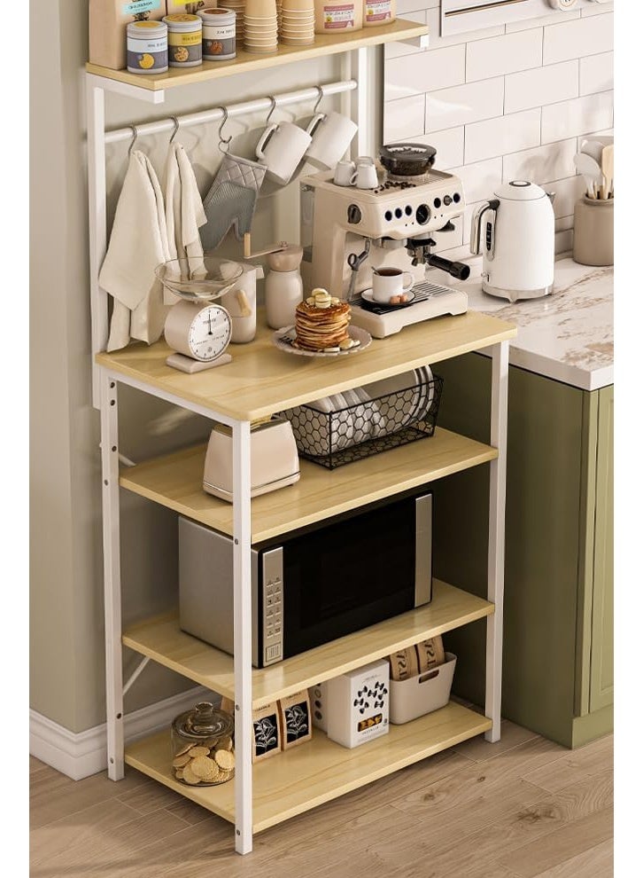 إن كي أكس محطة رفوف من 4 طبقات، خزانة بار زاوية للمساحات الصغيرة، محطة حامل قهوة مع 5 خطافات على شكل حرف S، حامل تخزين للمطبخ مع طبقة تخزين - Image 1