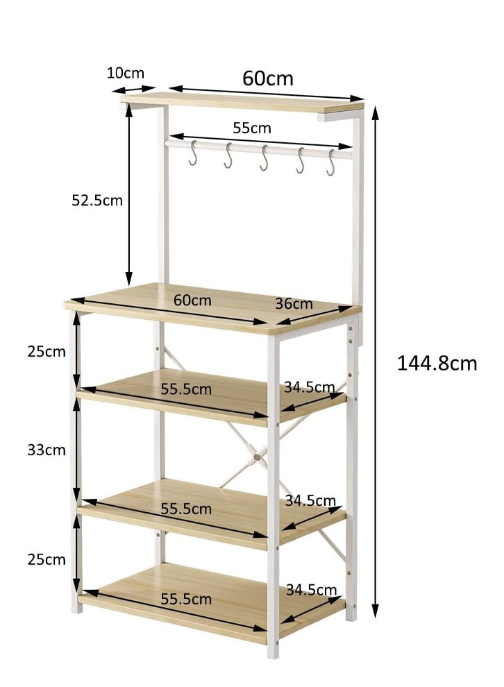 إن كي أكس محطة رفوف من 4 طبقات، خزانة بار زاوية للمساحات الصغيرة، محطة حامل قهوة مع 5 خطافات على شكل حرف S، حامل تخزين للمطبخ مع طبقة تخزين - Image 2