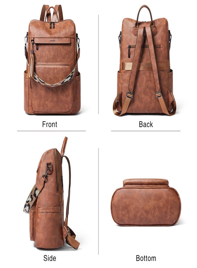Shrrie Vegan Leather Laptop Backpack for Women 14 inch Work Backpack Fashion Travel Backpack Purse for Business College, Nubuck Brown 2, 15 x 7 x 15 inches, Modern - Image 5