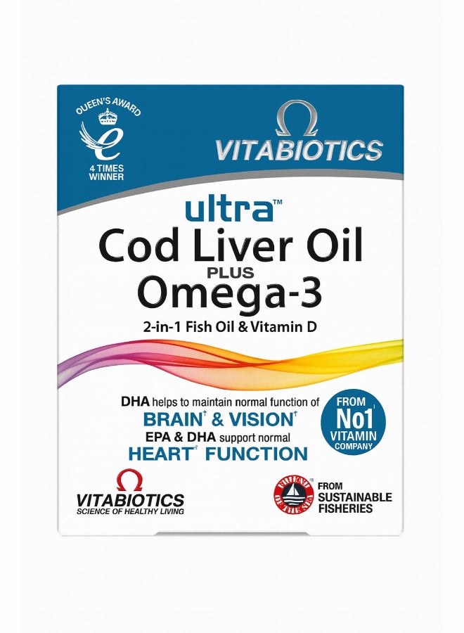 Vitabiotics Ultra 2 In 1 Fish Omega 3 And Cod Liver Oil - 60 Capsules - Image 1