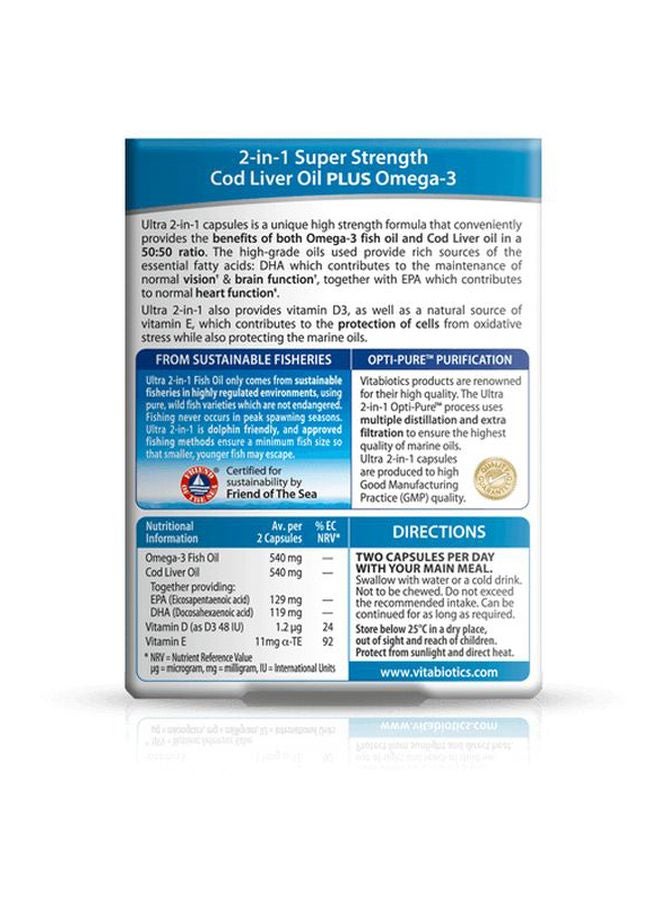 Vitabiotics Ultra 2 In 1 Fish Omega 3 And Cod Liver Oil - 60 Capsules - Image 2