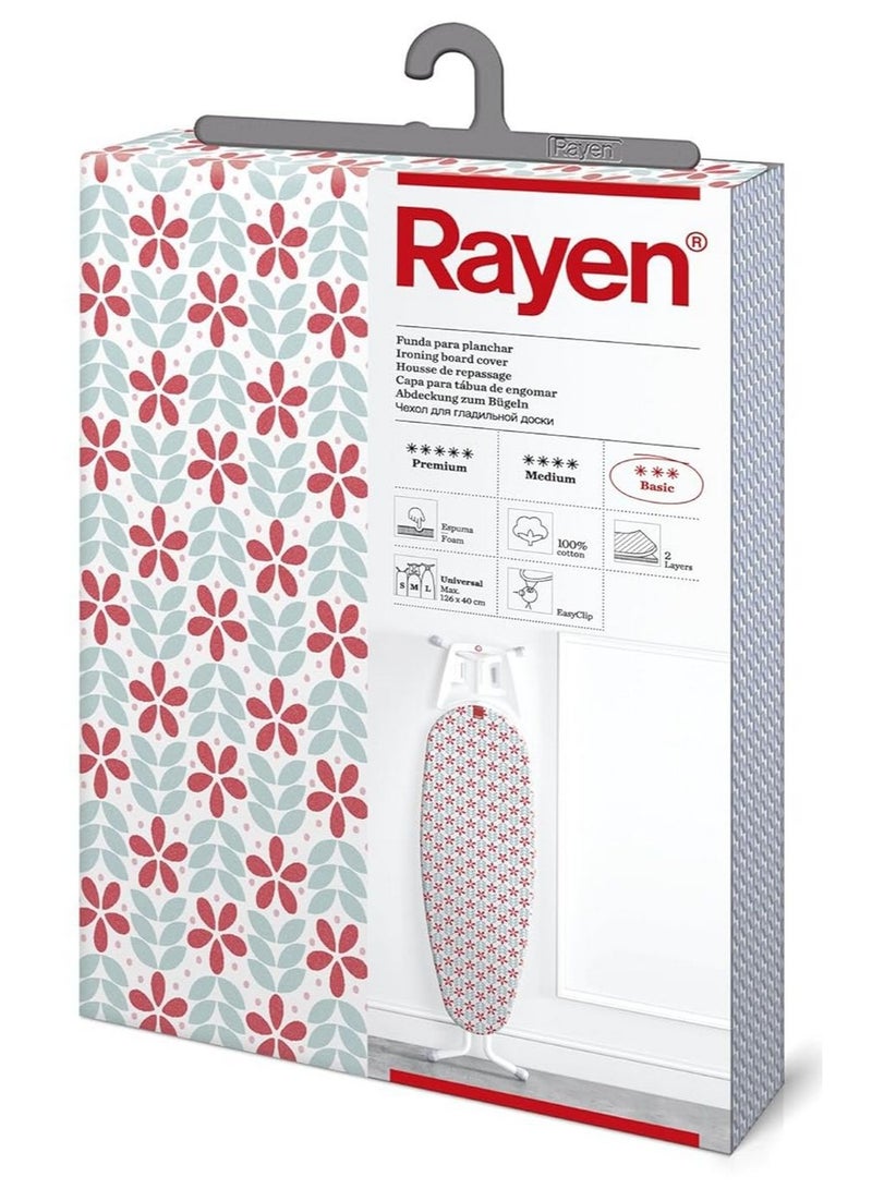 Rayen Universal Cotton Fabric Ironing Board Cover With Easyclip System Basic Floral 126 X 40 Cm - Image 1