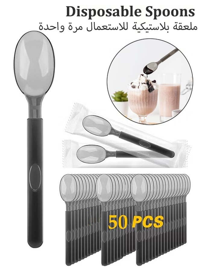 YIM-VIBEHAUS Disposable Plastic Spoons, 50 Pieces Plastic Cutlery Spoons, Disposable Utensils Set for Party Wedding Birthday Family Gathering, Disposable Cutlery Individually Wrapped 6.8"x1.3" - Image 1