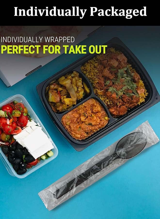 YIM-VIBEHAUS Disposable Plastic Spoons, 50 Pieces Plastic Cutlery Spoons, Disposable Utensils Set for Party Wedding Birthday Family Gathering, Disposable Cutlery Individually Wrapped 6.8"x1.3" - Image 5