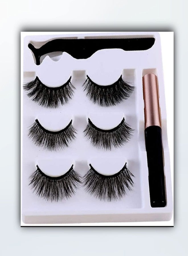 Vinayakart 3 Pairs Magnetic False Eyelashes - Reusable Fake Eyelashes with Eyeliner and Tweezer - Artificial Eye Lashes for Women Natural Wispy - Image 1