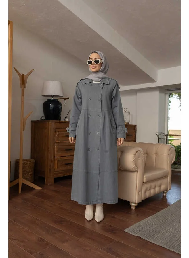 Neways 6632-REGLAN Sleeved Pleated Denim Jacket Gray