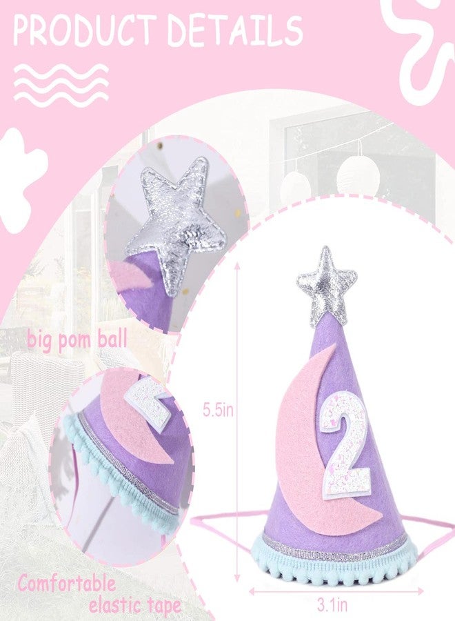 Agkvw Two the Moon Space-Themed 2nd Birthday Hat and Decorations for Girls - Outer Space Party Supplies - Image 4