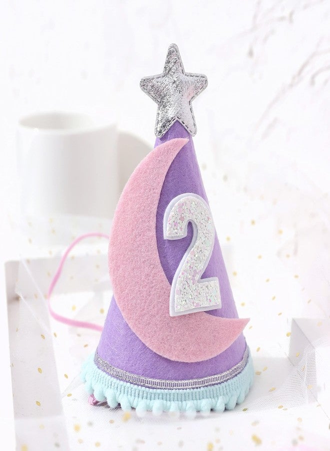 Agkvw Two the Moon Space-Themed 2nd Birthday Hat and Decorations for Girls - Outer Space Party Supplies - Image 3