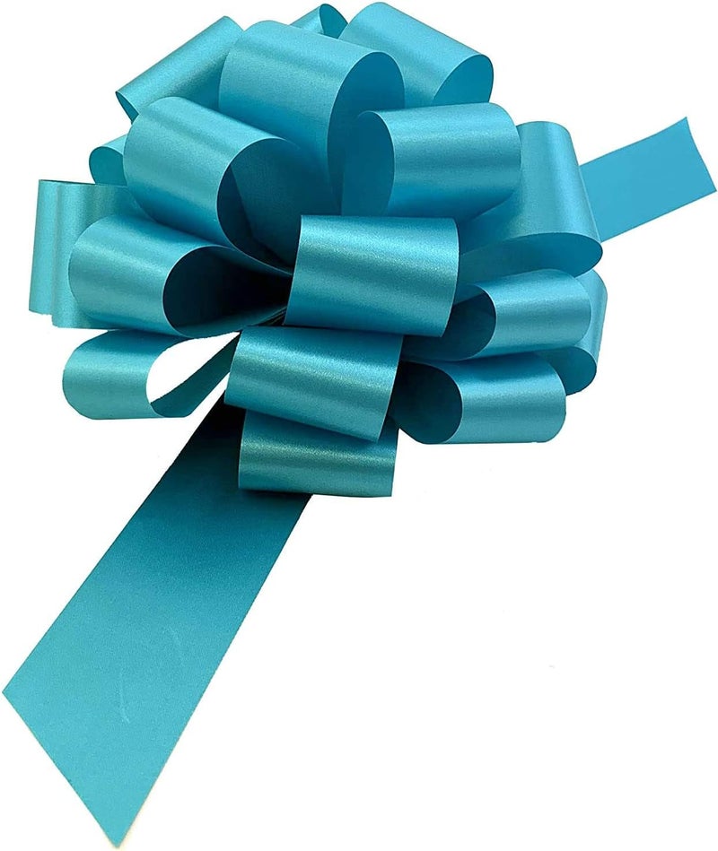 Gift Wrap Etc. Turquoise Decorative Ribbon Pull Bows - 9" Wide, Set of 6, Spring, Gift Basket, Presents, Birthday, Fundraiser, Wedding, Reception, Anniversary, Decoration, Classroom, Office, Christmas, Easter - Image 1