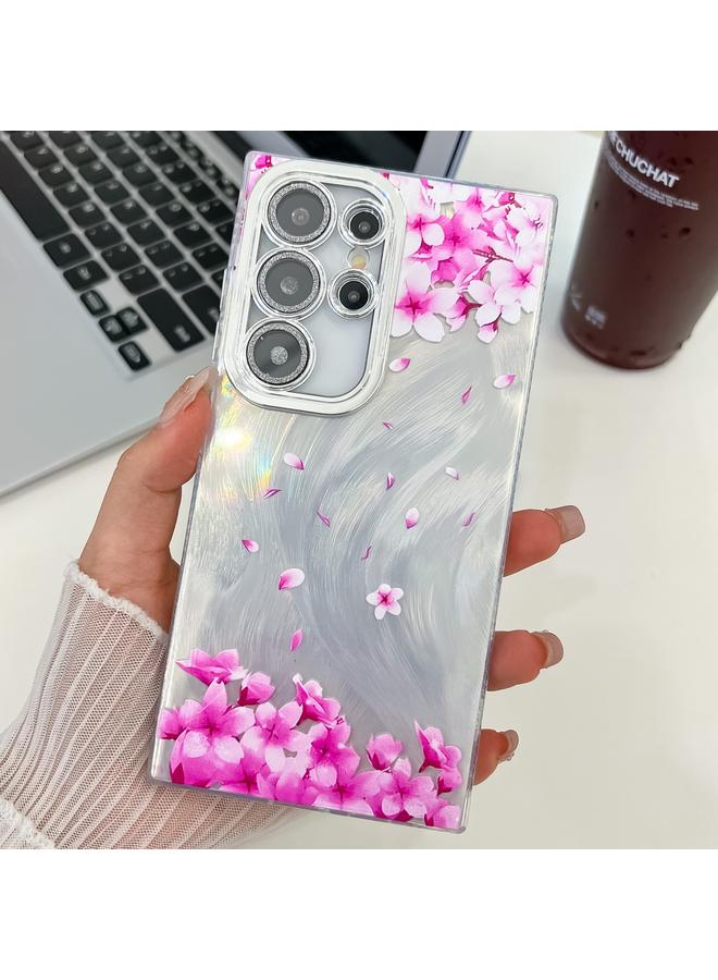 اس-توب جراب لهاتف Samsung Galaxy S25 Ultra 5G، جراب هاتف TPU مزخرف بزهور ونباتات مطلية بالكهرباء - Image 1