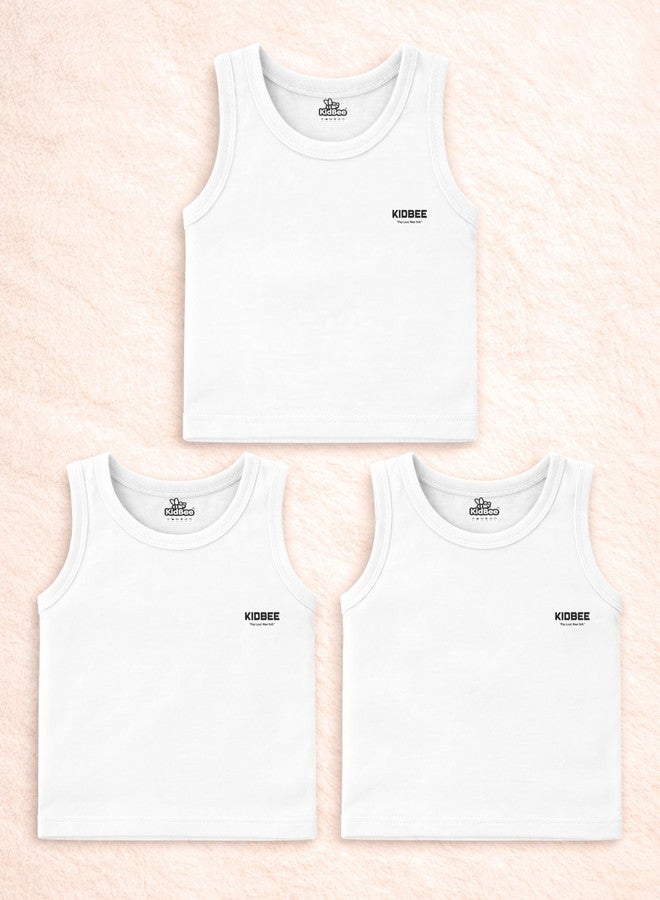 Kidbee Cotton Vests for Boys & Girls (Set of 3) (in, Age, 6 Months, 12 Months, Regular, VST-445-White-3pc) - Image 1