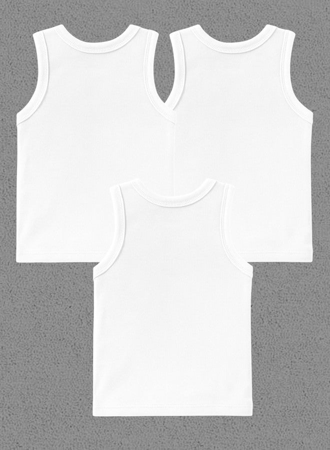 Kidbee Cotton Vests for Boys & Girls (Set of 3) (in, Age, 6 Months, 12 Months, Regular, VST-445-White-3pc) - Image 3