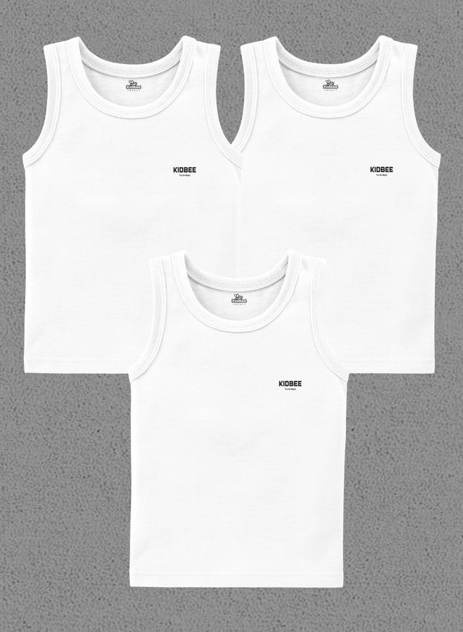 Kidbee Cotton Vests for Boys & Girls (Set of 3) (in, Age, 6 Months, 12 Months, Regular, VST-445-White-3pc) - Image 2