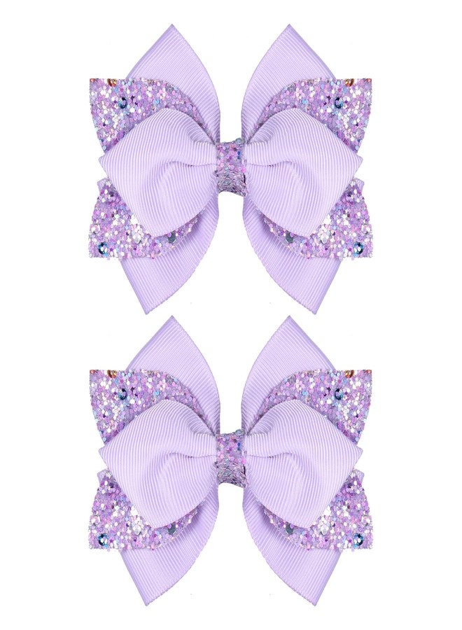 Miroksh 4" Sparkly Glitter Purple Ribbon Hair Bow Clips Boutique Sequin Alligator Barrettes Pins for Teens Toddler Cheerleader Girls Kids Fall Halloween Dress Decor Accessory Gift - Image 1