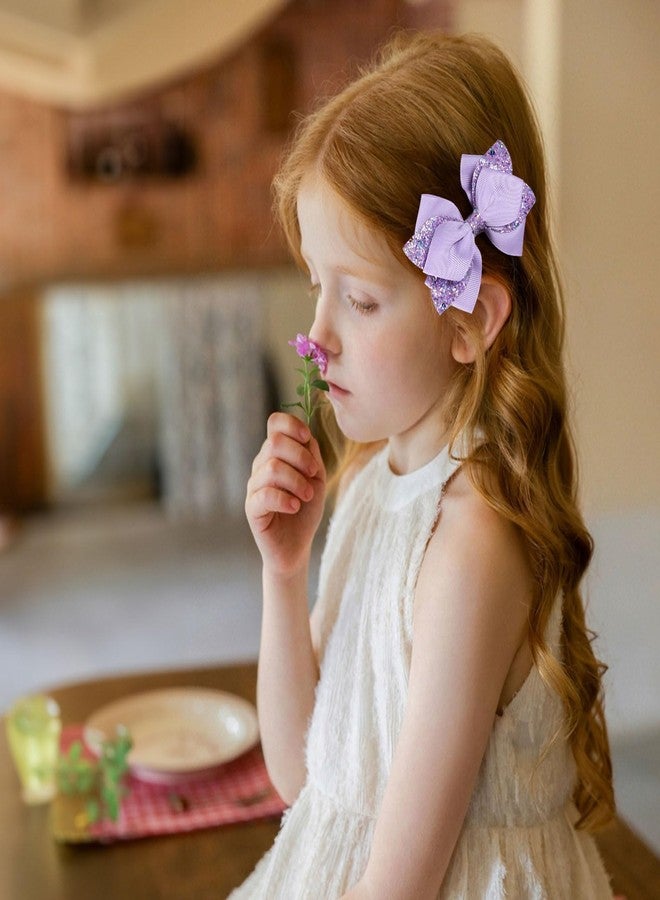Miroksh 4" Sparkly Glitter Purple Ribbon Hair Bow Clips Boutique Sequin Alligator Barrettes Pins for Teens Toddler Cheerleader Girls Kids Fall Halloween Dress Decor Accessory Gift - Image 3