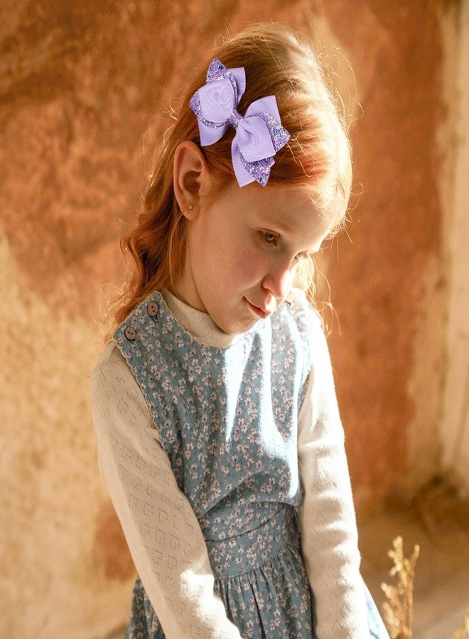 Miroksh 4" Sparkly Glitter Purple Ribbon Hair Bow Clips Boutique Sequin Alligator Barrettes Pins for Teens Toddler Cheerleader Girls Kids Fall Halloween Dress Decor Accessory Gift - Image 5