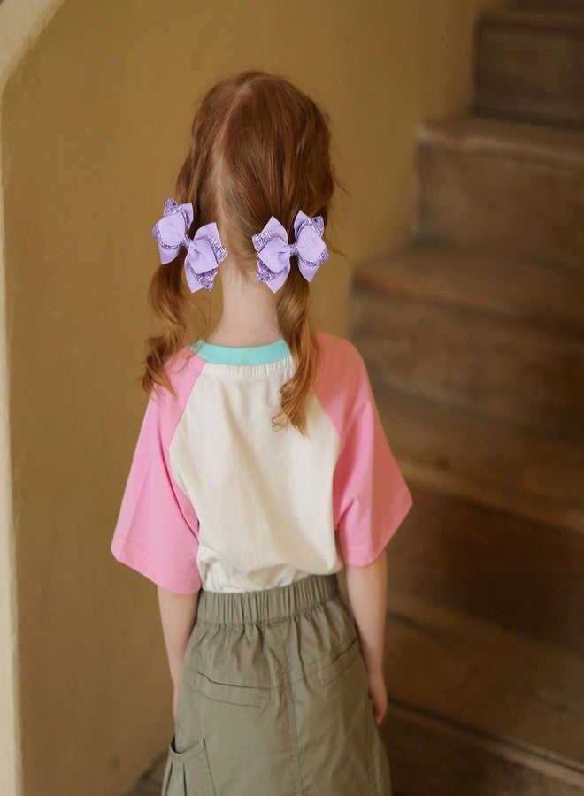 Miroksh 4" Sparkly Glitter Purple Ribbon Hair Bow Clips Boutique Sequin Alligator Barrettes Pins for Teens Toddler Cheerleader Girls Kids Fall Halloween Dress Decor Accessory Gift - Image 4