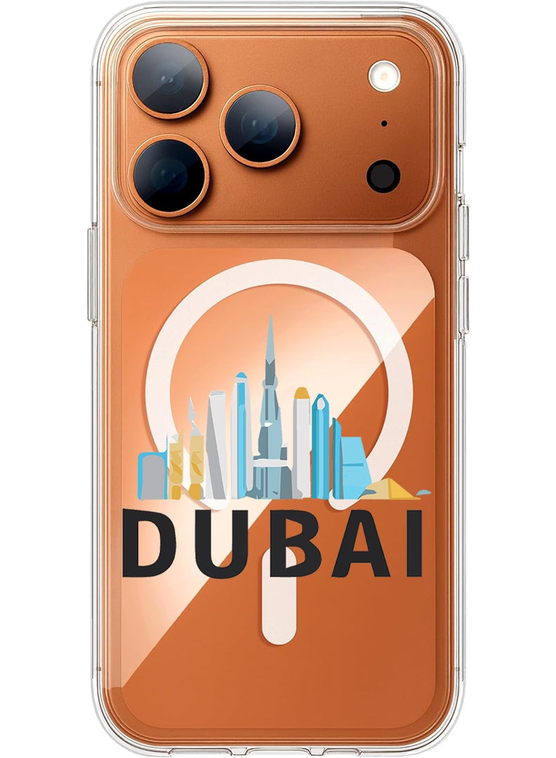 Theodor Magnetic Case for Apple iPhone 17 Pro Compatible with MagSafe Wireless Charging, Shockproof Phone Bumper Cover - Dubai Skyline - White - Image 1